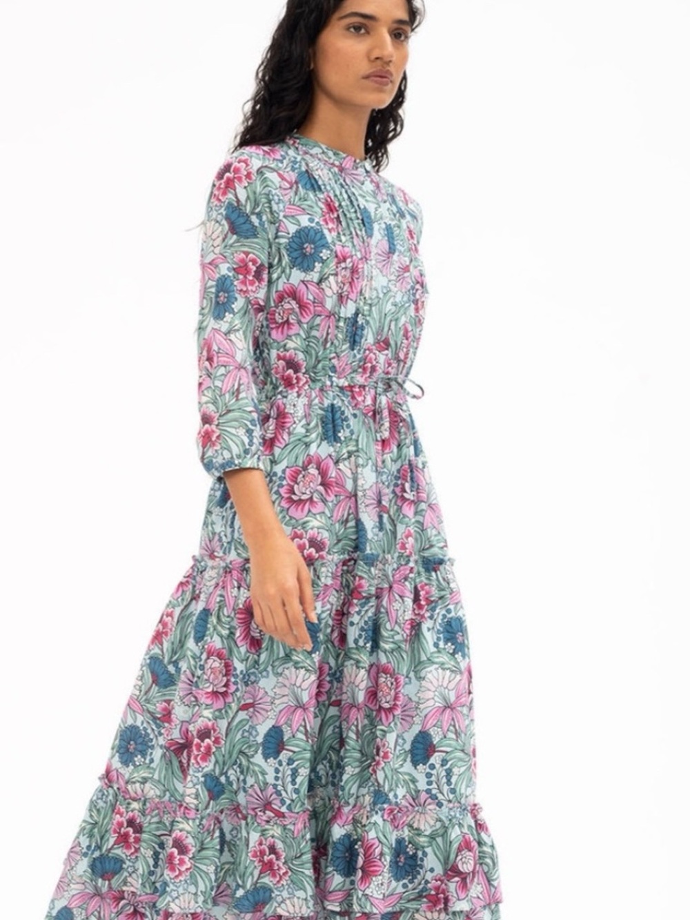 Banjanan Floral Midi Dress in Pink & Blue